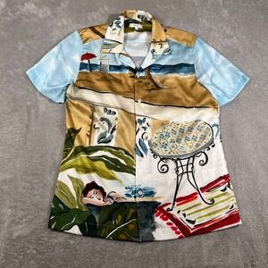 Reiss‎ Button Down Shirt Mens Small Beach Summer Graphic Print Short Sleeve